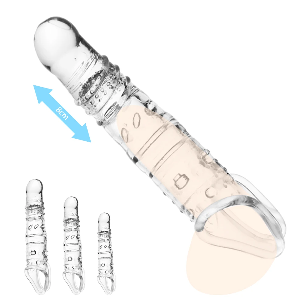 Penis Sleeve Extender Delay Ejaculation Reusable Condom Soft Flexible Penis Enlarger Cover Adults Sex Toys for Men Dick Enlarger