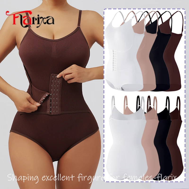 Flarixa-Body moldeador de tirantes con ganchos para mujer, entrenador de cintura sin costuras, bragas moldeadoras de cuerpo, levantador de glúteos, Faja adelgazante de barriga