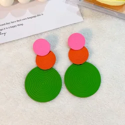 Retro 80s Neon Candy Color/Fluorescent Round Disc Dangle Drop Earrings for Women Three-round Candy Colors Earrings WHOLESALE