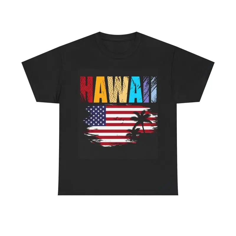 

Hawaii T Shirt Hawaiian American Flag Beach Usa Heavy Cotton