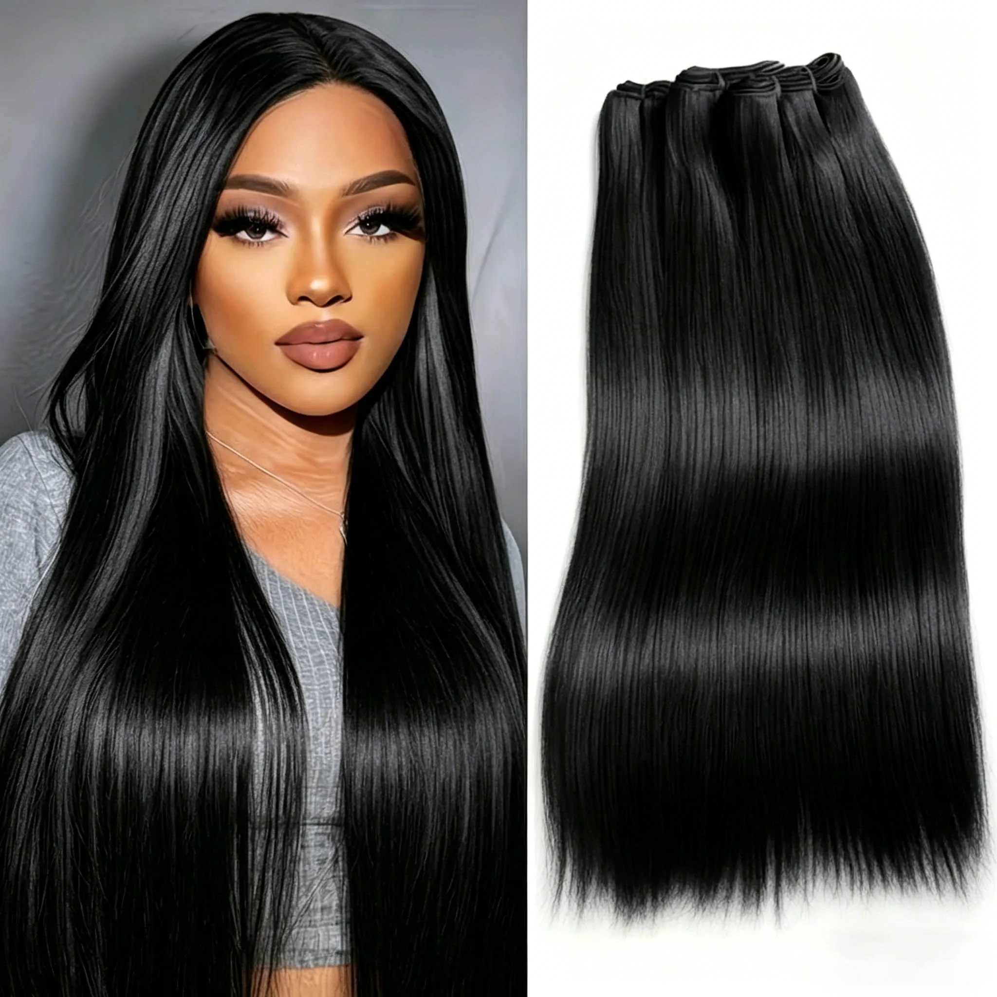 Extensions de cheveux humains brésiliens vierges non traités, lisses comme des baguettes, 28 28 30 p