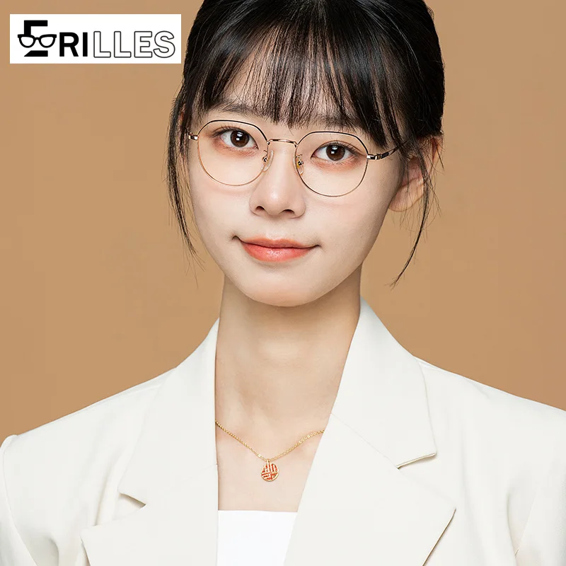 

Wide Full Rim Geometric Glasses, Semi-Titanium Retro Polygon Frame, Unisex Artistic Eyewear, Lightweight & Blue Light Filter