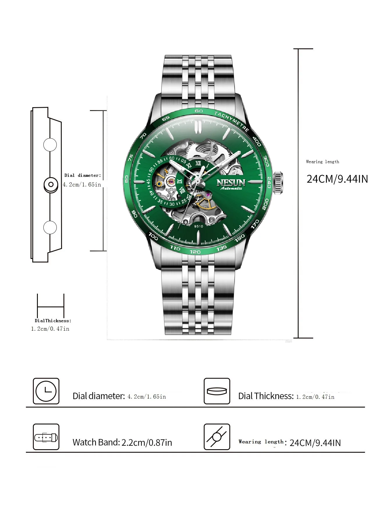 Jam tangan mekanik pria NESUN, jam tangan mekanik otomatis penuh, jam tangan mekanik pria, jam tangan mekanik pria