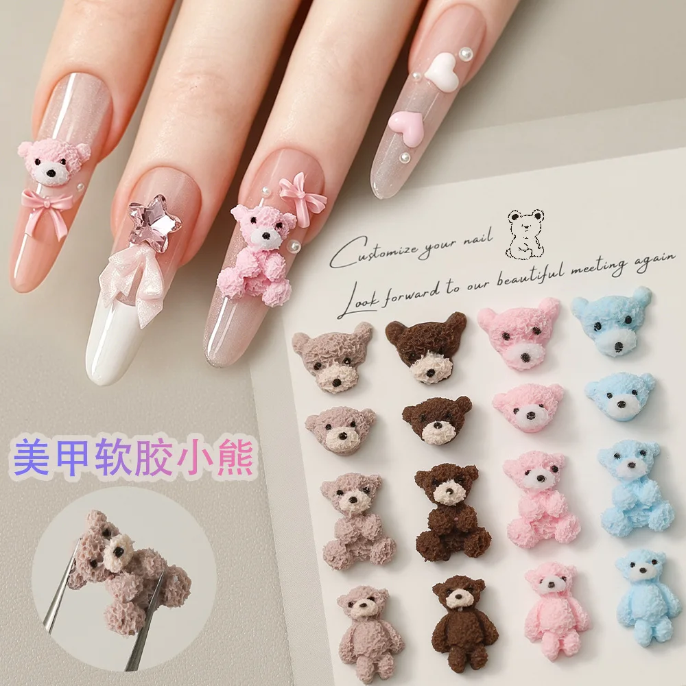 40PCS 3D Cartoon Bear Soft Acrylic Nail Art Charm Parts Kawaii Accessories For Nails Decoration Manicure Decor Material Supplies