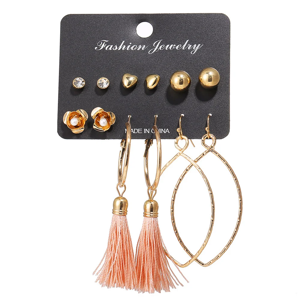 

33Pairs Bohemia Style Triangle Tassel Earrings Drop Dangle Pendant Ear Jewelry for Women Elegant Party Gift