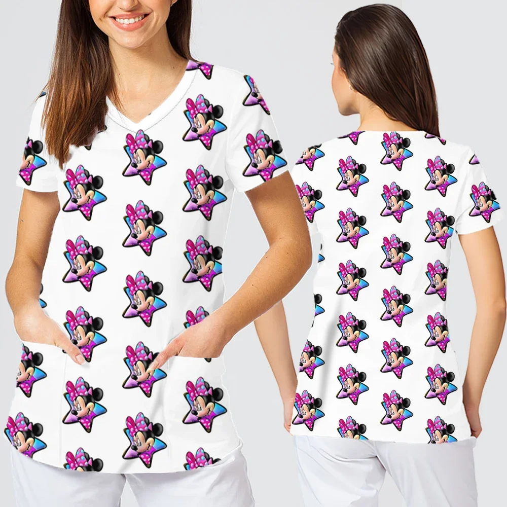 

Новые летние женские рабочие топы с v-образным вырезом и рисунком Диснея для кормления, удобная одежда для кормящих мам с короткими рукавами и карманами