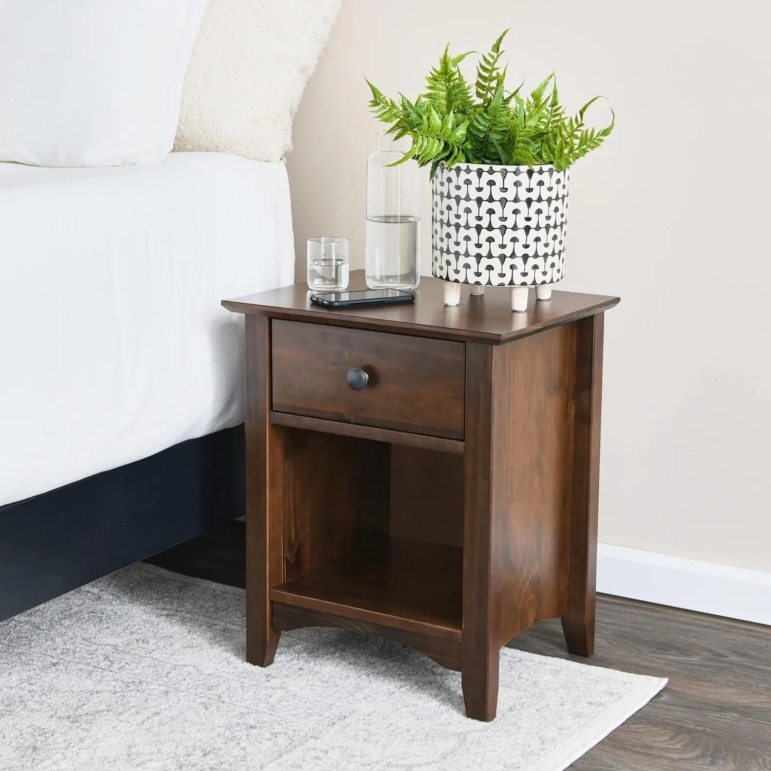 Creative Co-Op Shaker 1-Drawer Bed Side Table Nightstand, Walnut