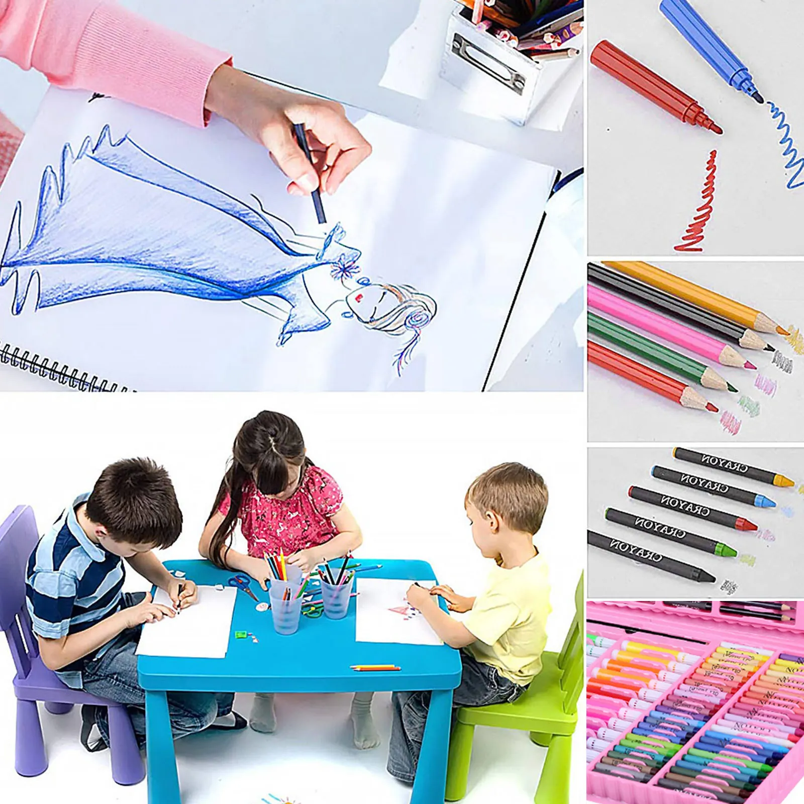 168PCS Children Painting Set Colored Pencil Kit Crayon Marker Pen Brush Drawing Tools Set Kindergarten Supplies Kids Gifts