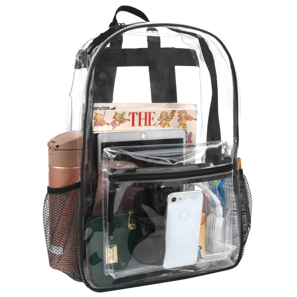 Clear Transparent Pvc Backpack Large Capacity Air Cushion Strap Waterproof Wear Resistant Unisex Kids School Bag For Travel Use