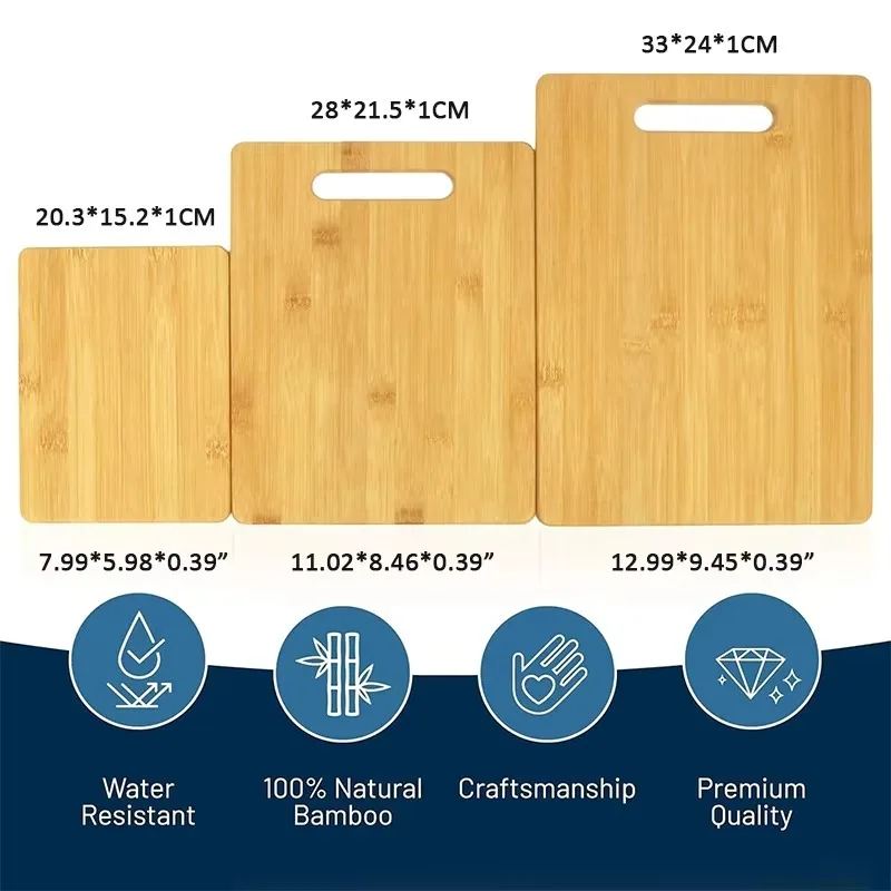 Wholesale cheap cutting board simple blank rectangular organic bamboo cutting board 3-piece set kitchen fruit and vegetable meat