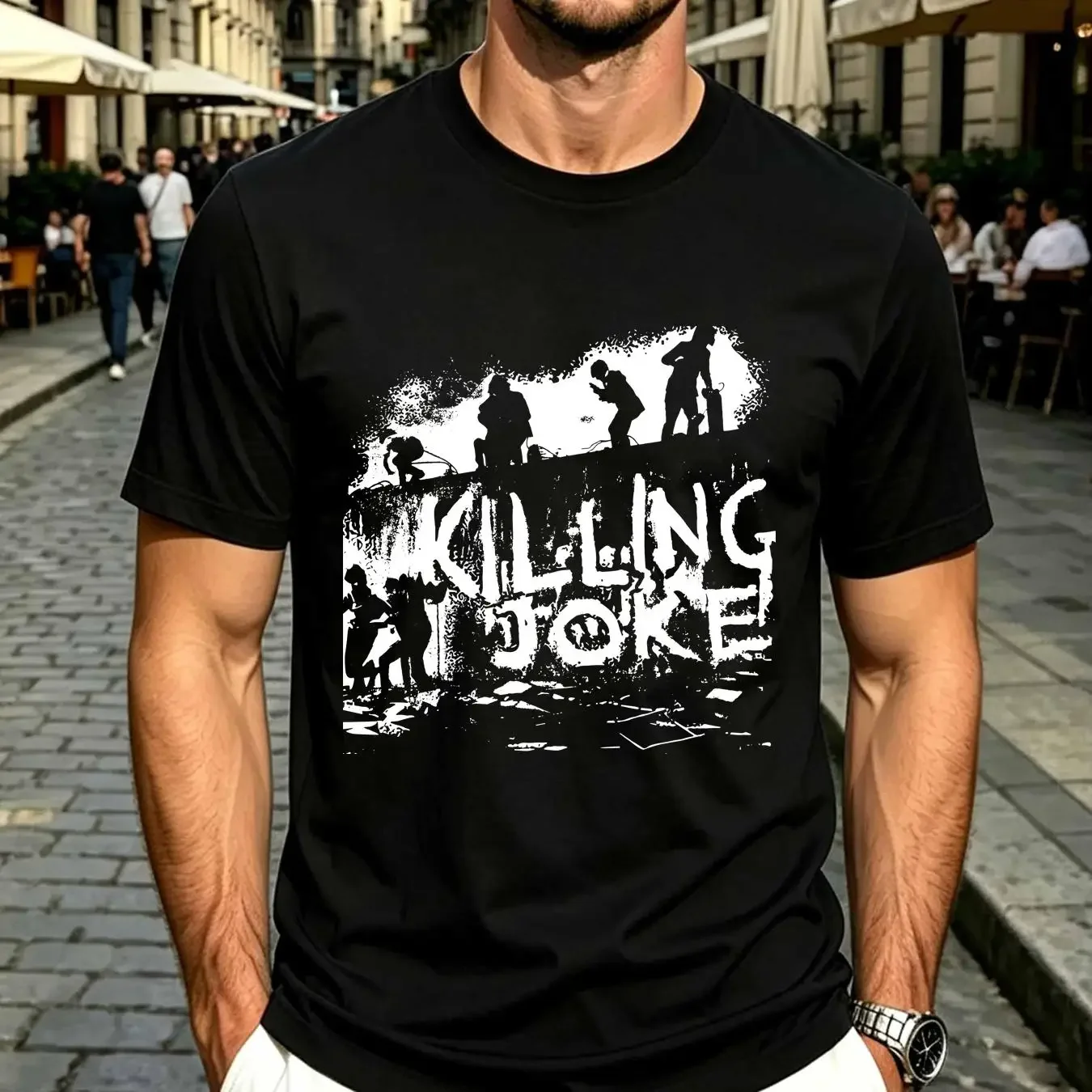 washed T Shirt Killing Joke band post punk vintage Washed Casual homme Stylish Slightly Versatile Stretched streetwear