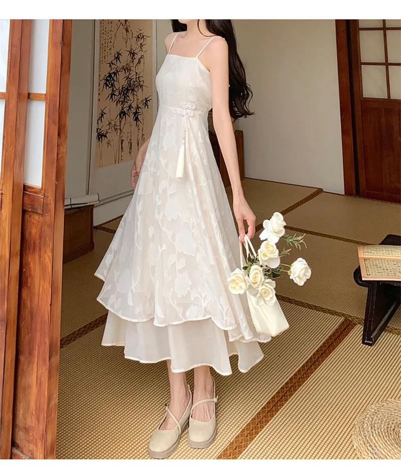 New Chinese Style Buckle Retro 2025 Summer New Set Floral Plus Size Gentle And Elegant Dress