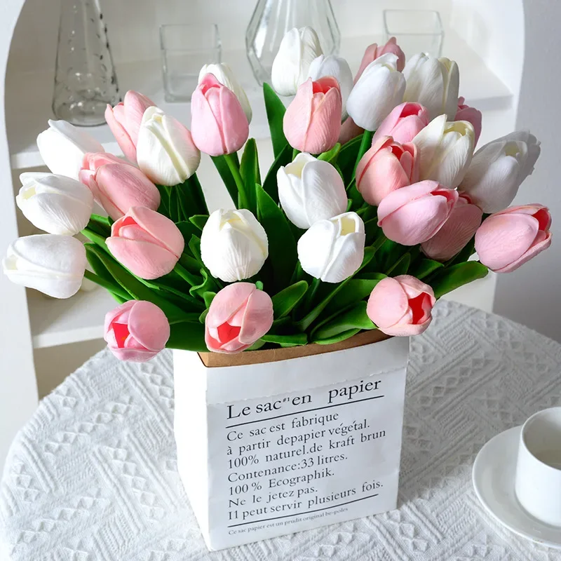 1PCS Tulip Artificial Flowers Real Touch Bouquet Fake Flowers Decoration for Wedding Supplies Home Decor Valentines Flowers