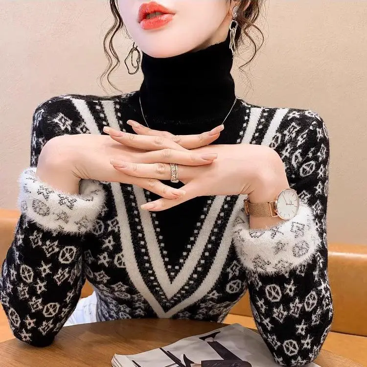 

Thiened One-Piece Fce High Collar Warm Sweater Women's Inner Wear Autumn Winter Faion 2024 New ular Slimming Base S...