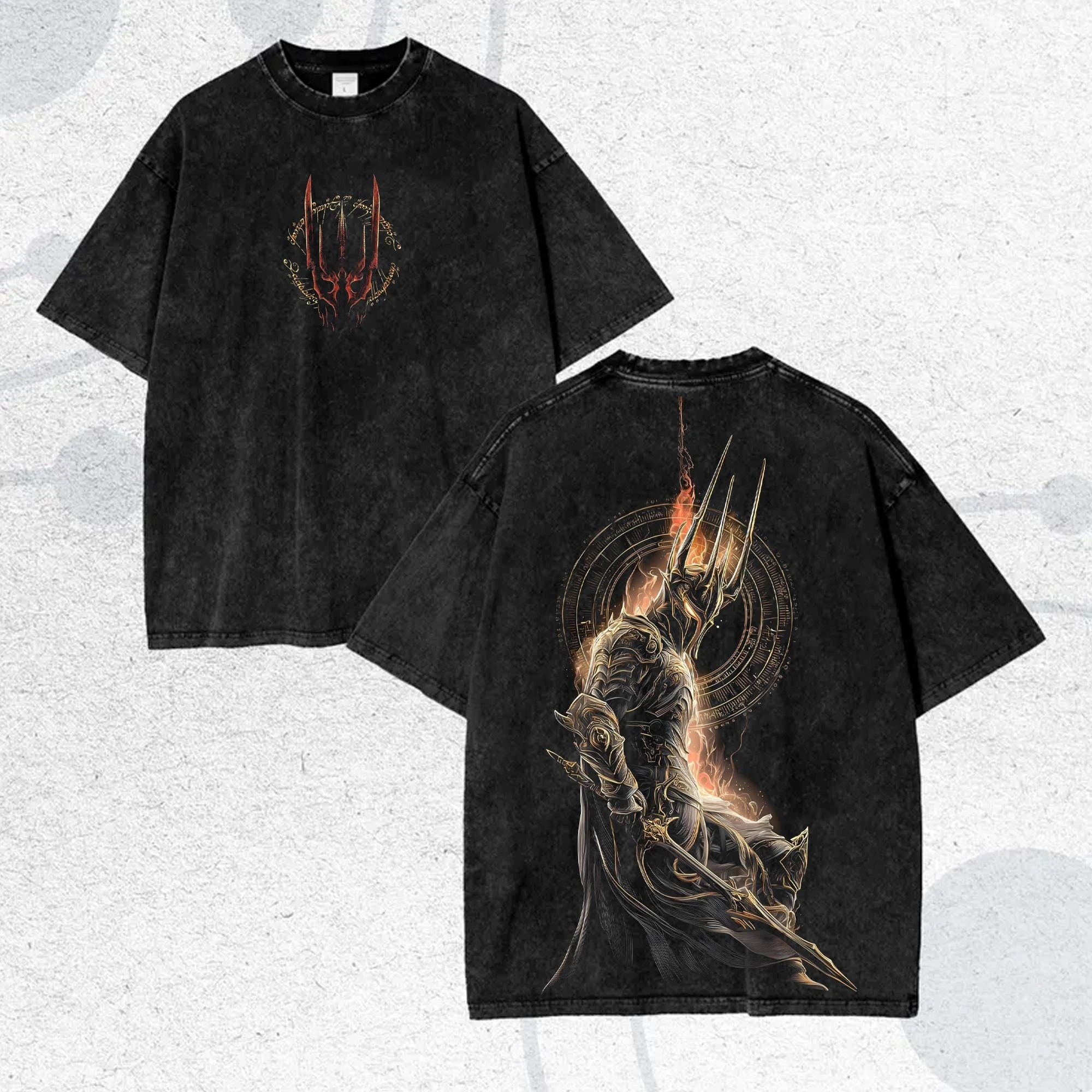 Harajuku Short Sleeve Lord Sauron Vintage Washed T-shirt Oversized Streetwear Men Women Casual Loose Cotton Femael Male Clothes