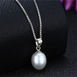 YWYC 8-9mm Natural Freshwater Pearls Pendant Necklace 925 Sterling Silver 45cm Chain Necklace for Women Jewelry Gift Wholesale