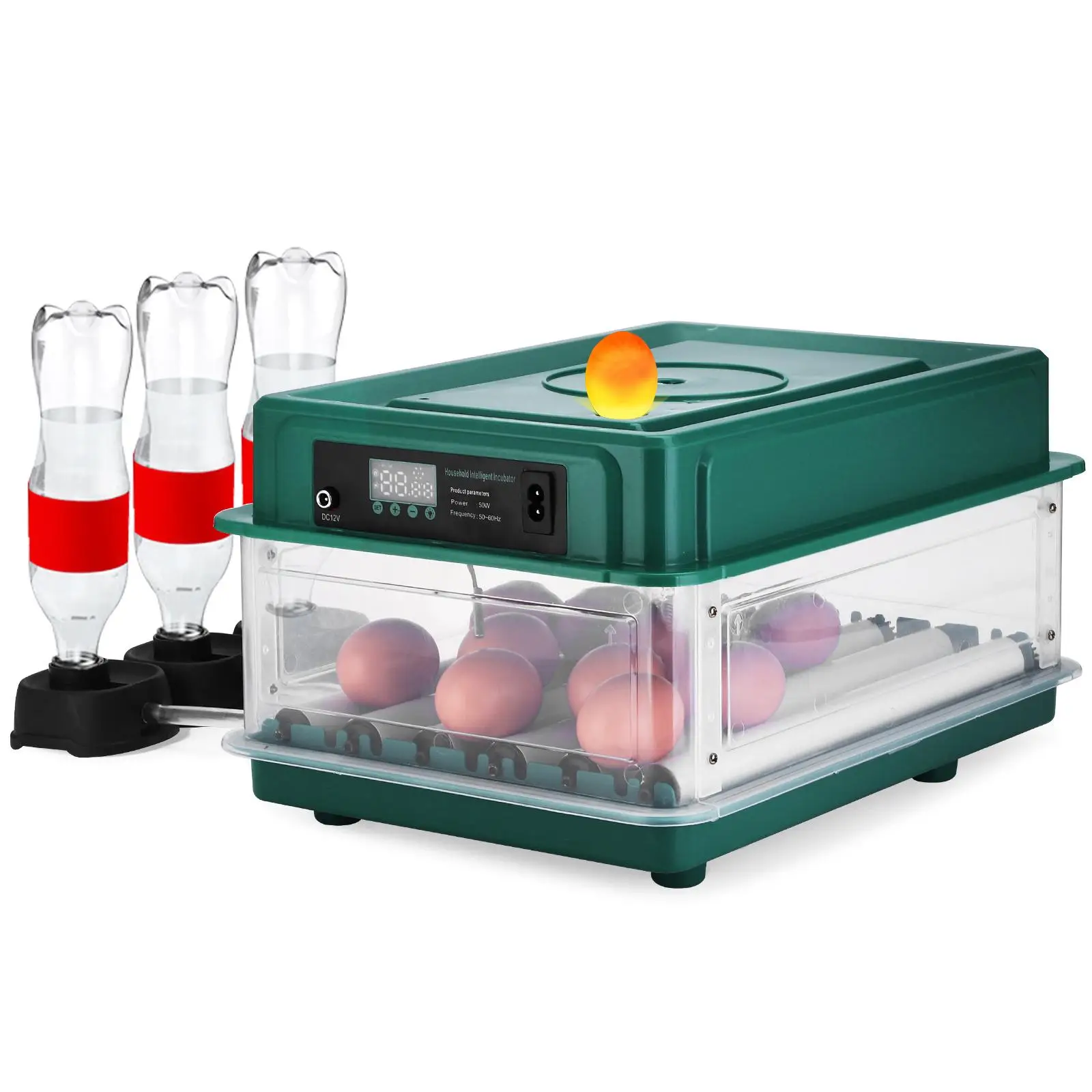 30 Eggs Fully Automatic Egg Incubator Dual-Electric Brooder Humidity Monitor Waterbed Replenishment Temperature Control Uk Plug