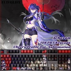 Acheron 108 Keycap Honkai Star Rail PBT DYE Sublimation Light Transmitting Cherry Switch Cross Key Cover for Mechanical Keyboard