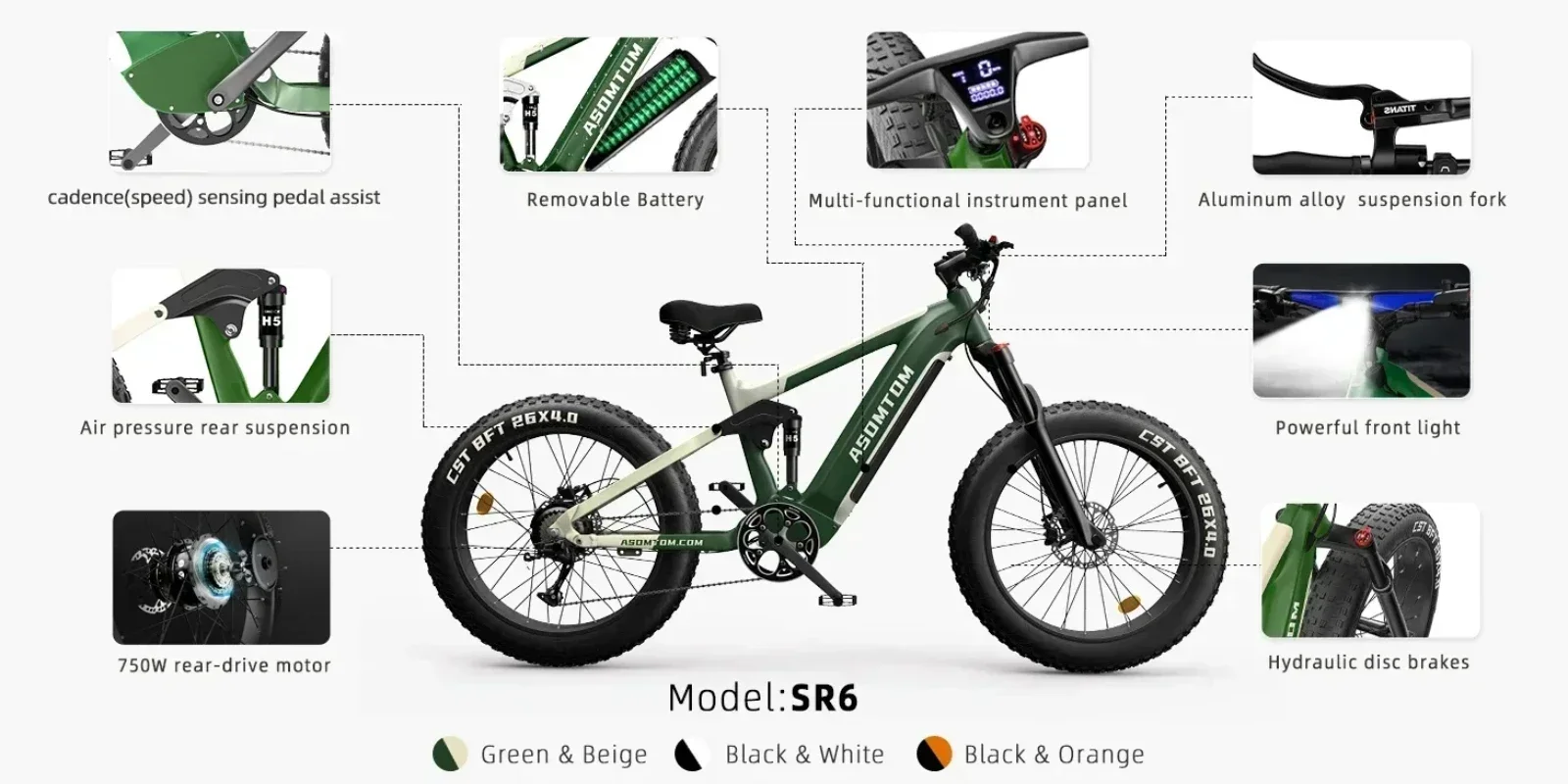 Snow Electric Bicycle 750W Brushless Motor 48V16AH lithium Battery 28-inch Fat Tire Adult Mountain Off-road Electric Bicycle