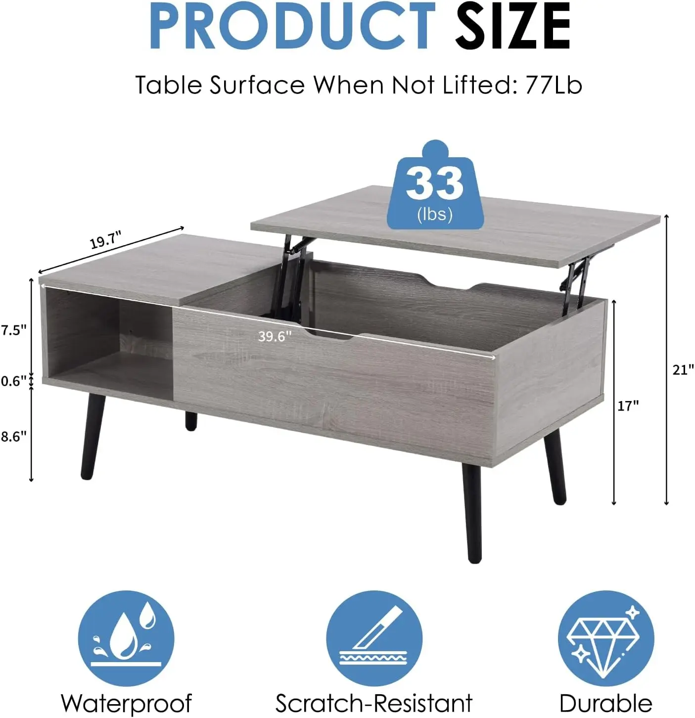 Coffee Table, 39" Wood Lift Top Coffee Table with Hidden Compartment Wood Coffee Desk with Storage Shelf Lift