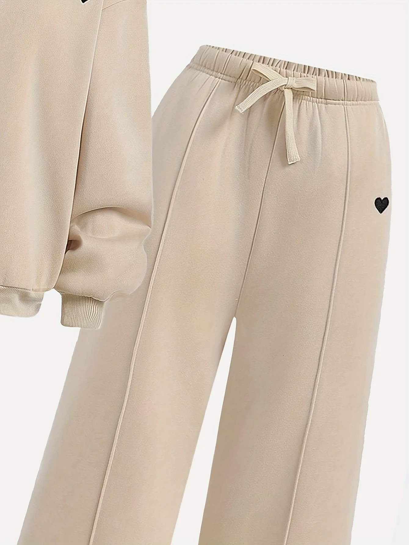 ملابس أطفال للبنات، طقم ملابس خريفي، بلوفر بناتي برقبة دائرية وسراويل واسعة الساق، سويت شيرت بناتي برقبة دائرية وسراويل رياضية مكونة من قطعتين، ملابس أنيقة بلون سادة #4