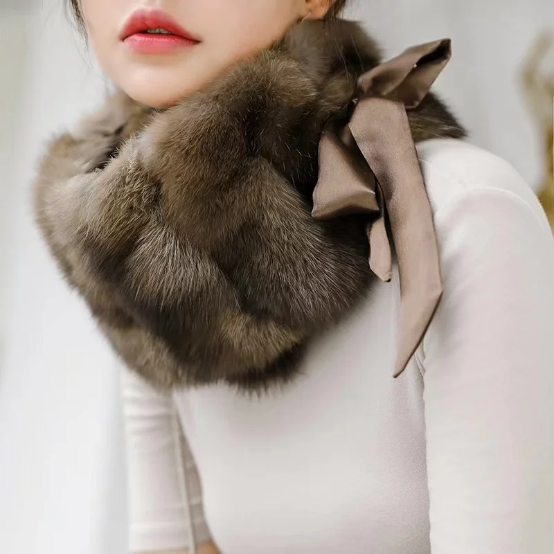 Natural Real Sable Fur Scarf Women Winter Fashion Female Genuine Fur Collar Mink Fur Knitted Women\'s Neck Warmer Fur Scarf Shawl