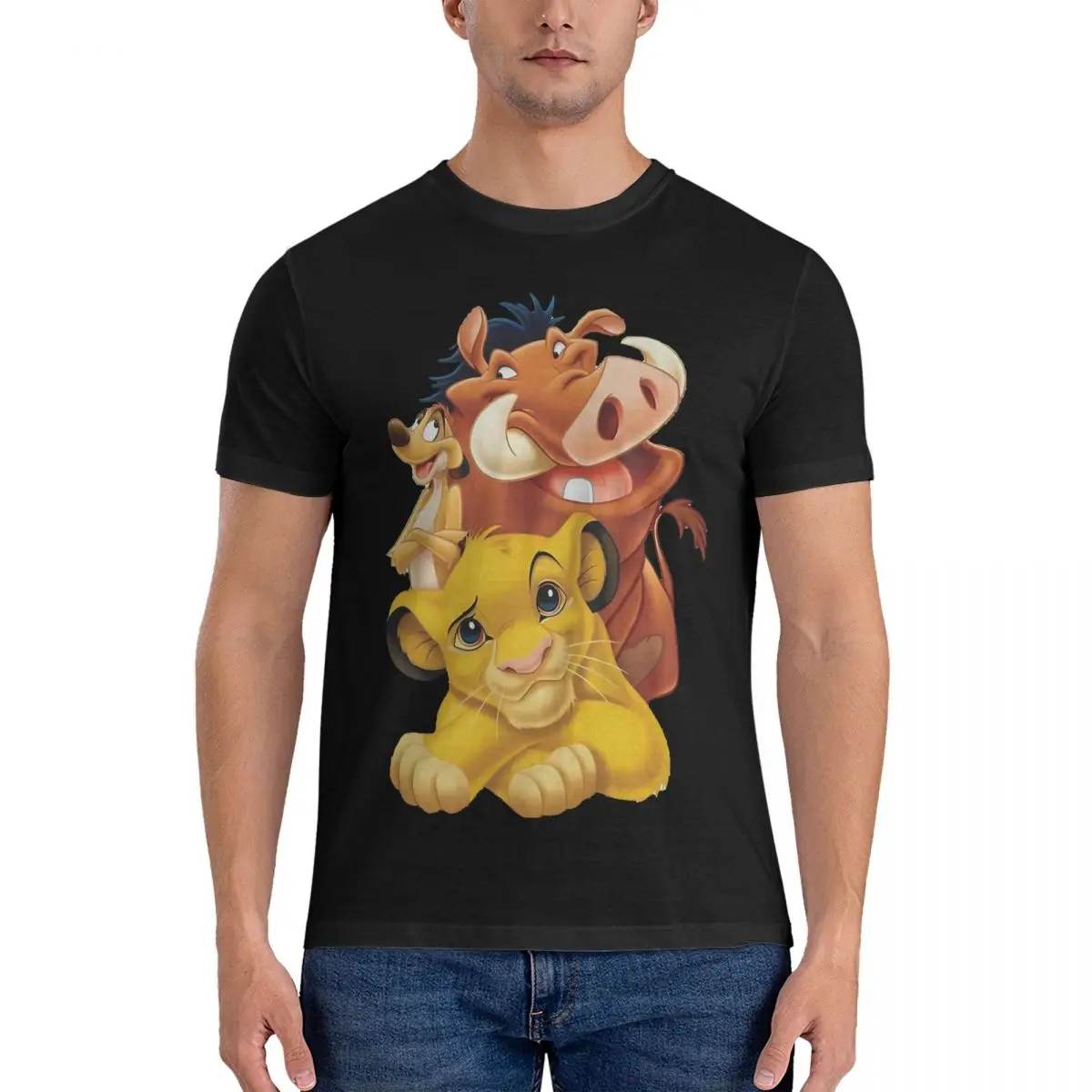 Men's T-Shirt Lion King Simba Timon And Pumbaa Casual Cotton Tee Shirt Short Sleeve The Lion King Film T Shirts Round