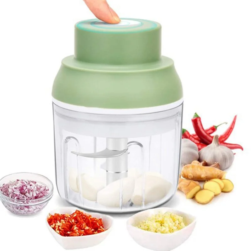 Electric Garlic Chopper USB Charging Cordless 3 Blades Garlic Masher Machine For Seasonings Meat Food Supplement
