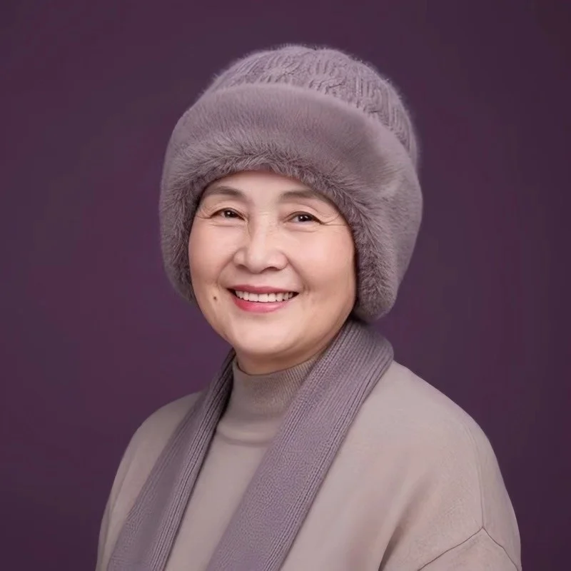 

Теплая зимняя вязаная шапка для прогулок, для женщин среднего и старшего возраста, с защитой ушей, повседневная, для отдыха