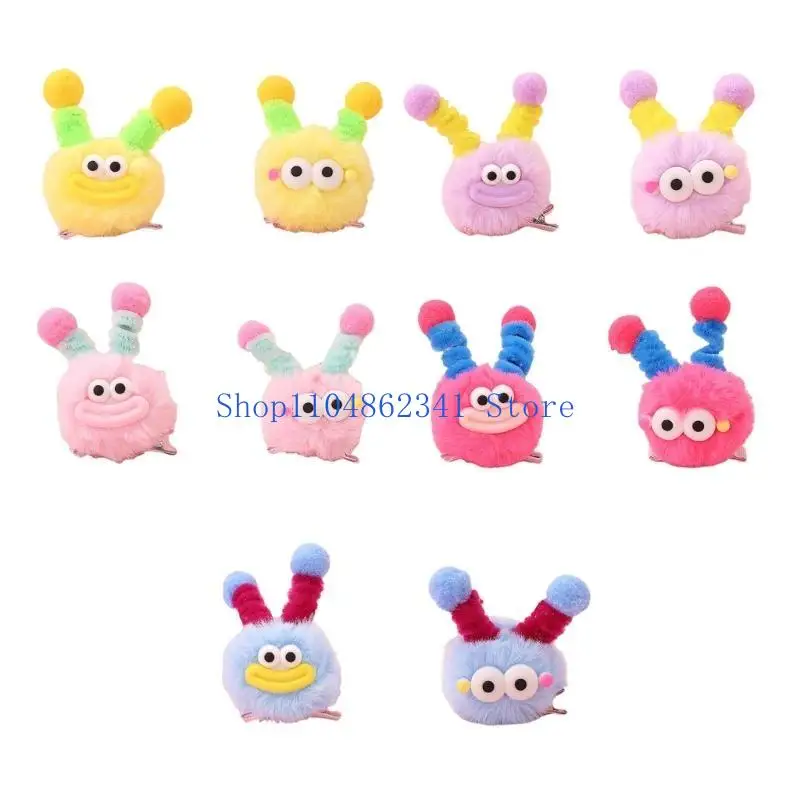 5asd Furry Plush Cartoon Pompoms Hair Clip with Novelty Little Animal Designs Strong Hold Hairpin for School Girl Daily Use