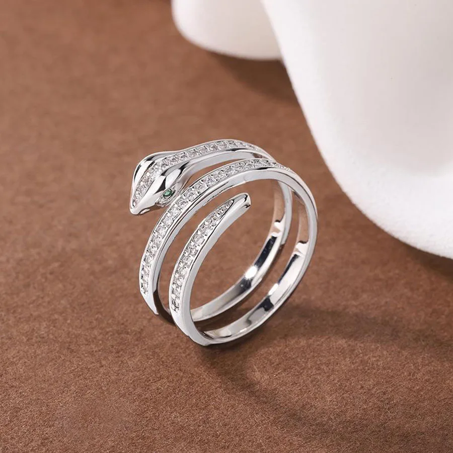 Simple Golden Silver Color Snake Rings for Women Girls Inlaid Rhinestone Popular Accessories Jewelry Gifts