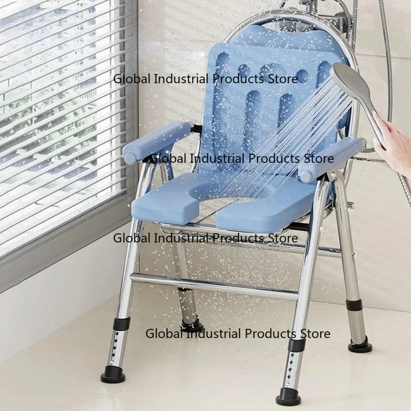 Adjustable Height Foldable Commode Chair for Seniors with Armrests Bathroom Shower Toilet Chair for Elderly