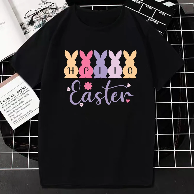 Easter Bunny TShirt กระต่ายอีสเตอร์วันไข่วันเด็กหญิงเด็ก Tee Casual แฟชั่น Streetwear Unisex เสื้อยืดขนาดใหญ่ Camisetas