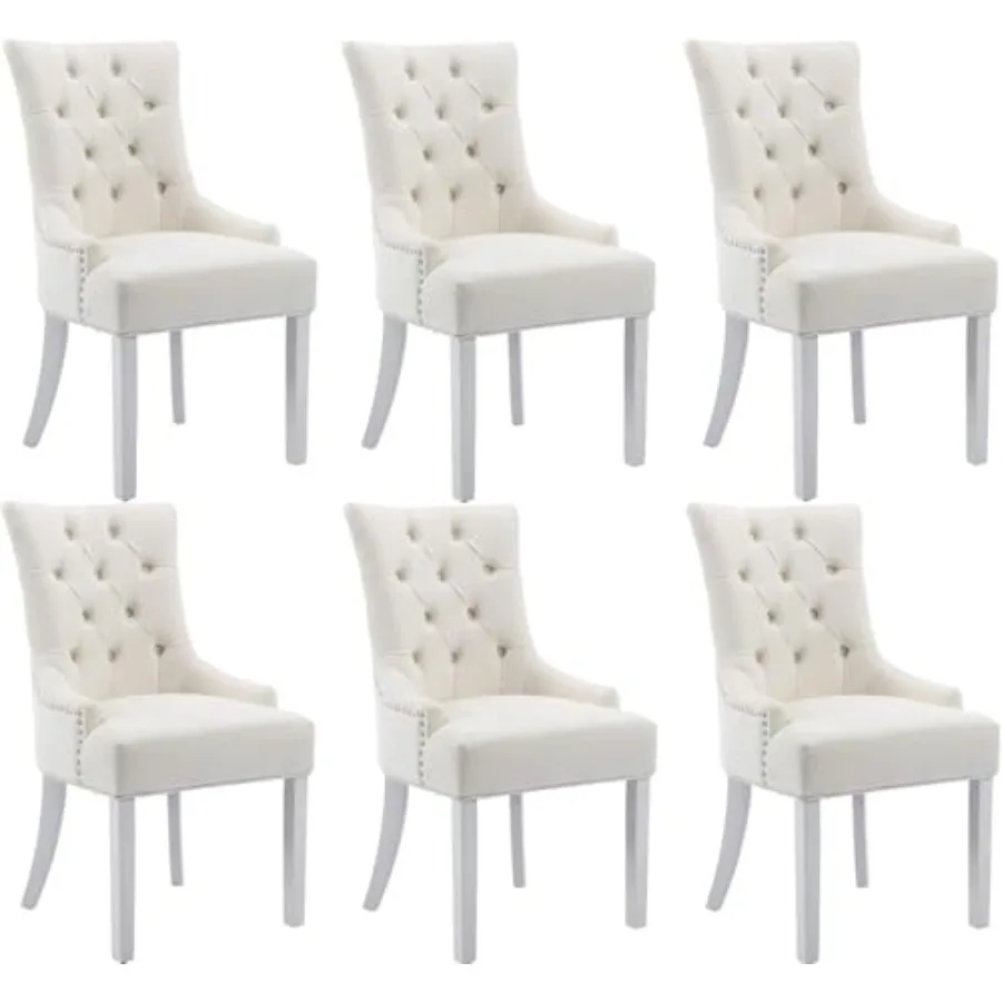 

Velevt Dining Chairs Set of 6 Upholstered Side Chairs Mid Century Modern Accent Chairs with Button Tufted White Wood Legs for D