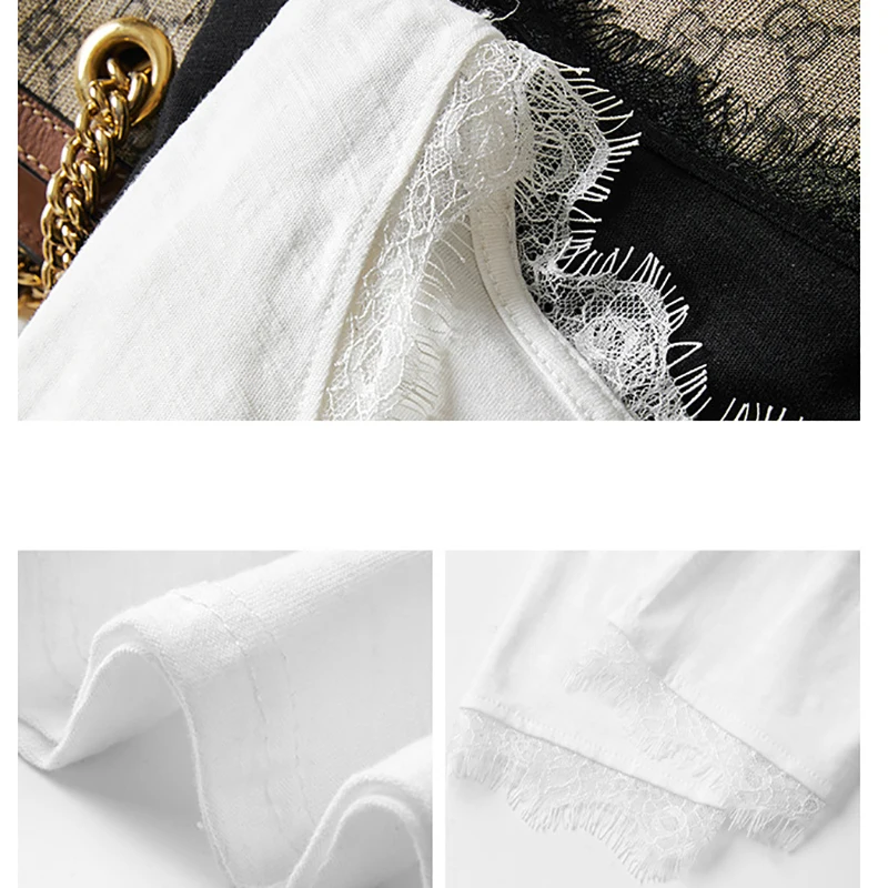 Vrouwen T-shirts Zwarte Kleur Volledige Mouw Sexy V-hals Kant Katoen Basislaag Tops Losse Dunne Vrouwelijke Blouse C6011