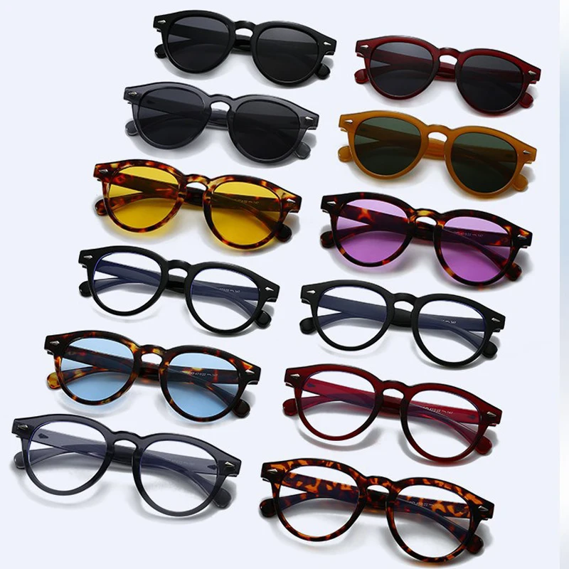  شعبية الأزياء البيضاوي المسامير النظارات الشمسية النساء الرجال خمر لون الحلوى النظارات ظلال UV400 شخصية نظارات شمسية للجنسين #4