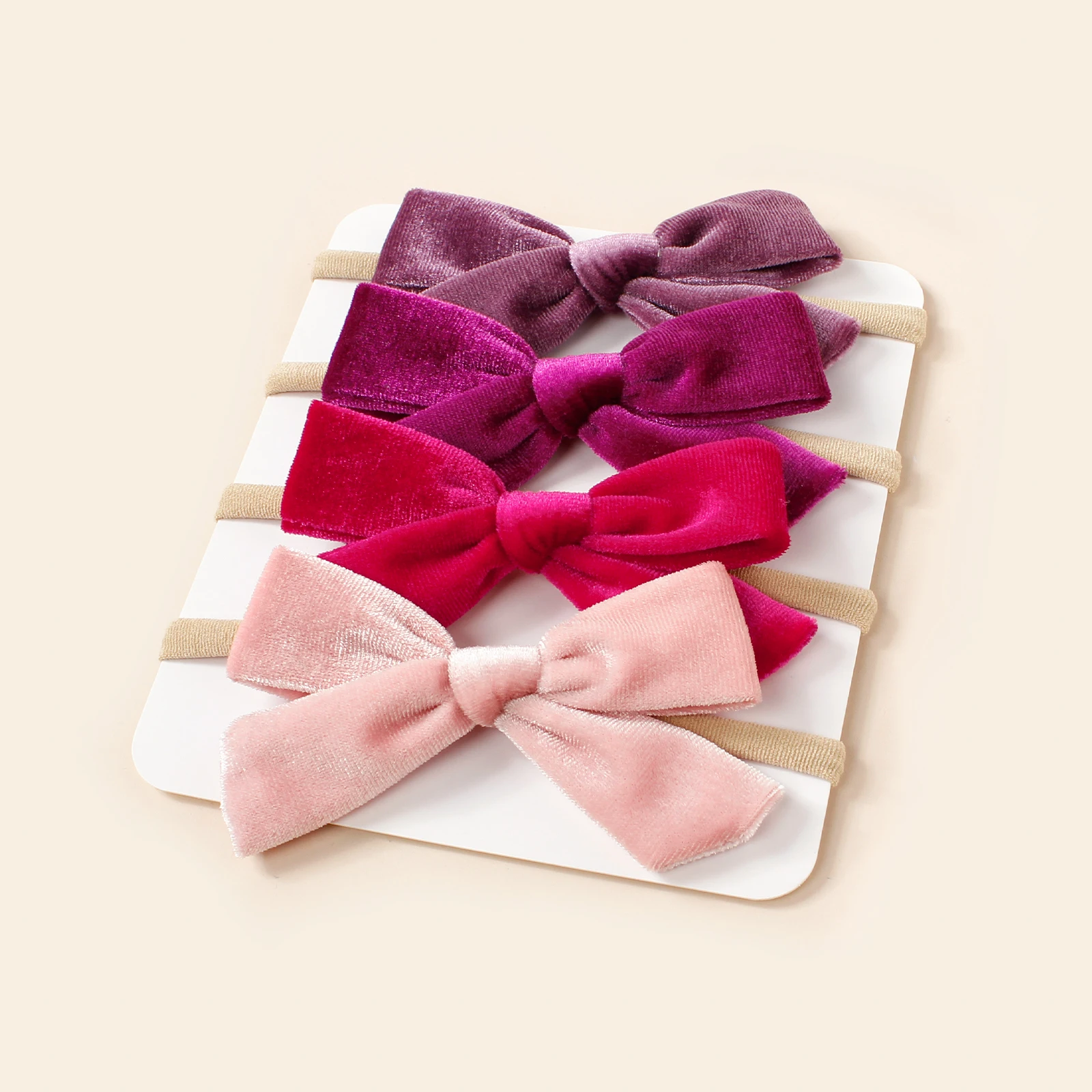 4Pcs/Set Baby Hot Sell Velvet Bow Nylon Headband Ultra Soft and Stretchy Hairband For Children Toddler Daily Hair Accessories