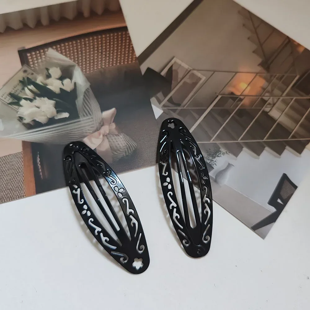 4PC Set Cute Retro Black BB Hairpins Hollow Flower Hair Clips Simple Classical Design for Girls Hair Accessories Party Holiday O
