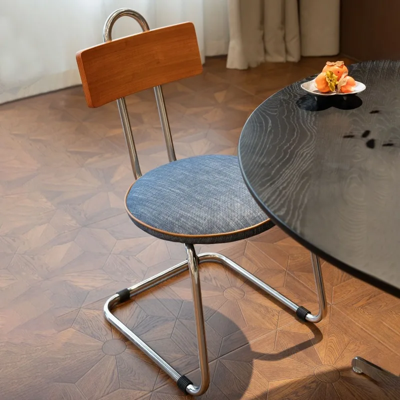 Dining chairs, retro dining tables and chairs, stainless steel antique denim leather fabric home leisure chair