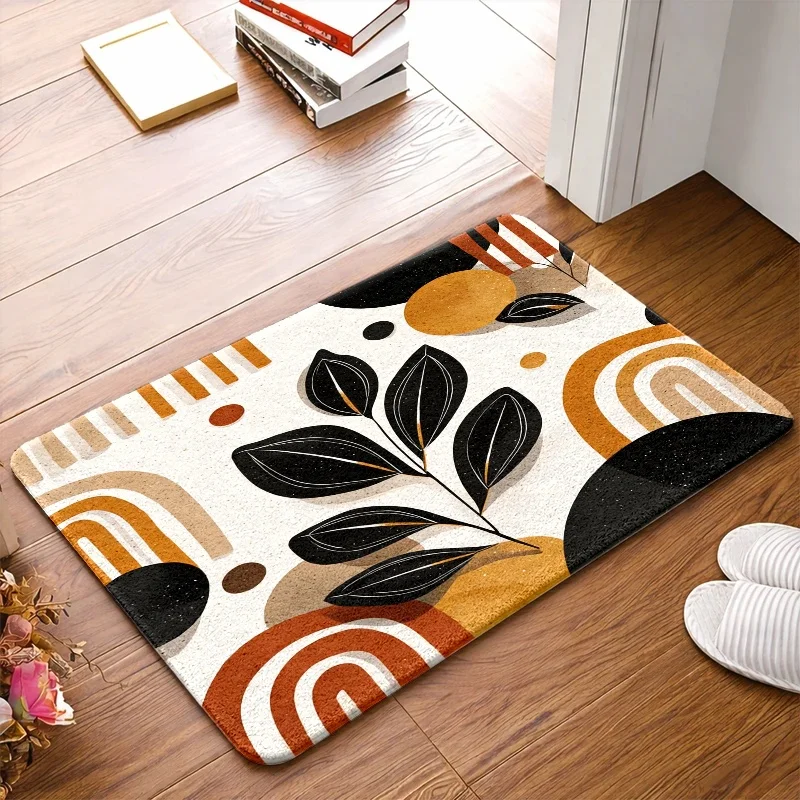 1pc, 2pcs, 3pcs, Bohemian Abstract Plant Rainbow Patterned Rug, Non-Slip Rubber Backed Flannel Door Mat, Durable And Machine Washable Universal Mat, Suitable