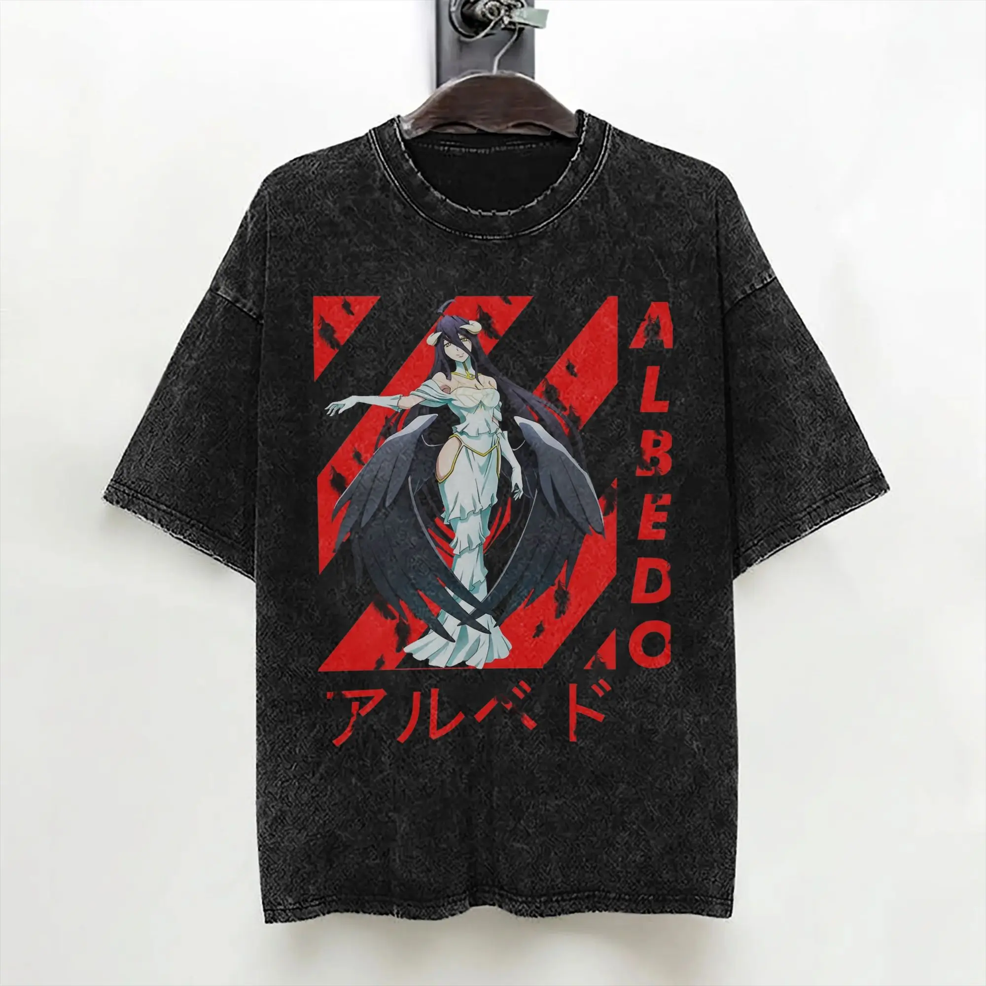 Albedo Japanese Anime T Shirts Washed Short Sleeve Harajuku T-Shirts  Vintage Men Women Streetwear Printed Tees