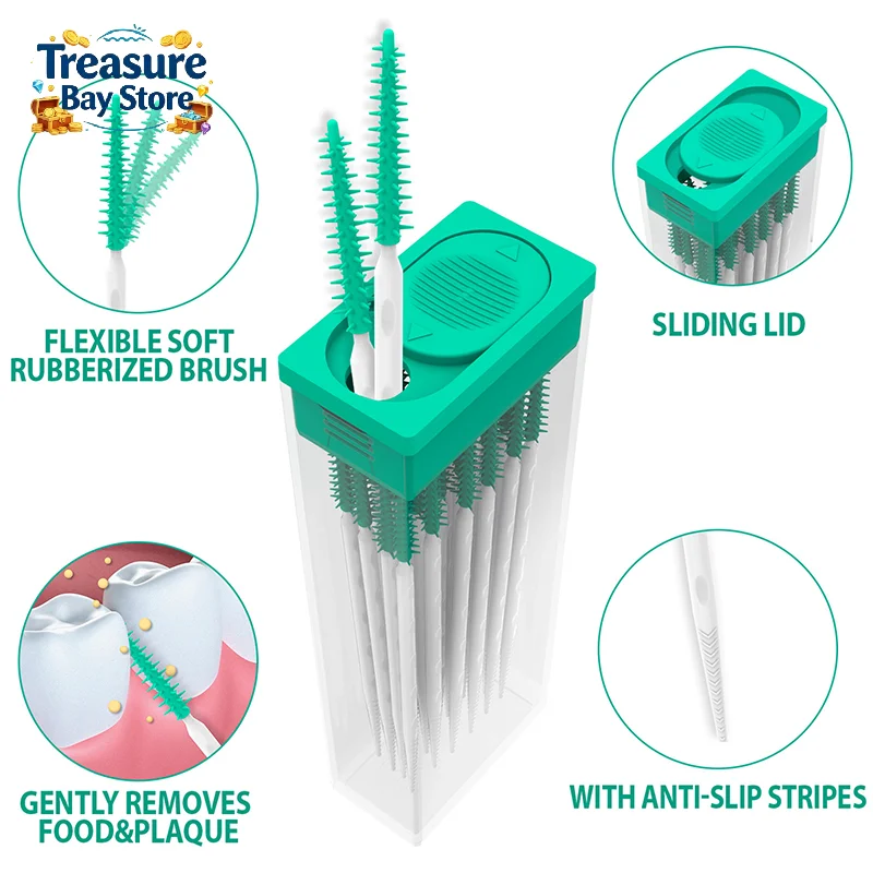 Dental Floss Picks - 100 Spazzolini Interdentali in Silicone, Bastoncini