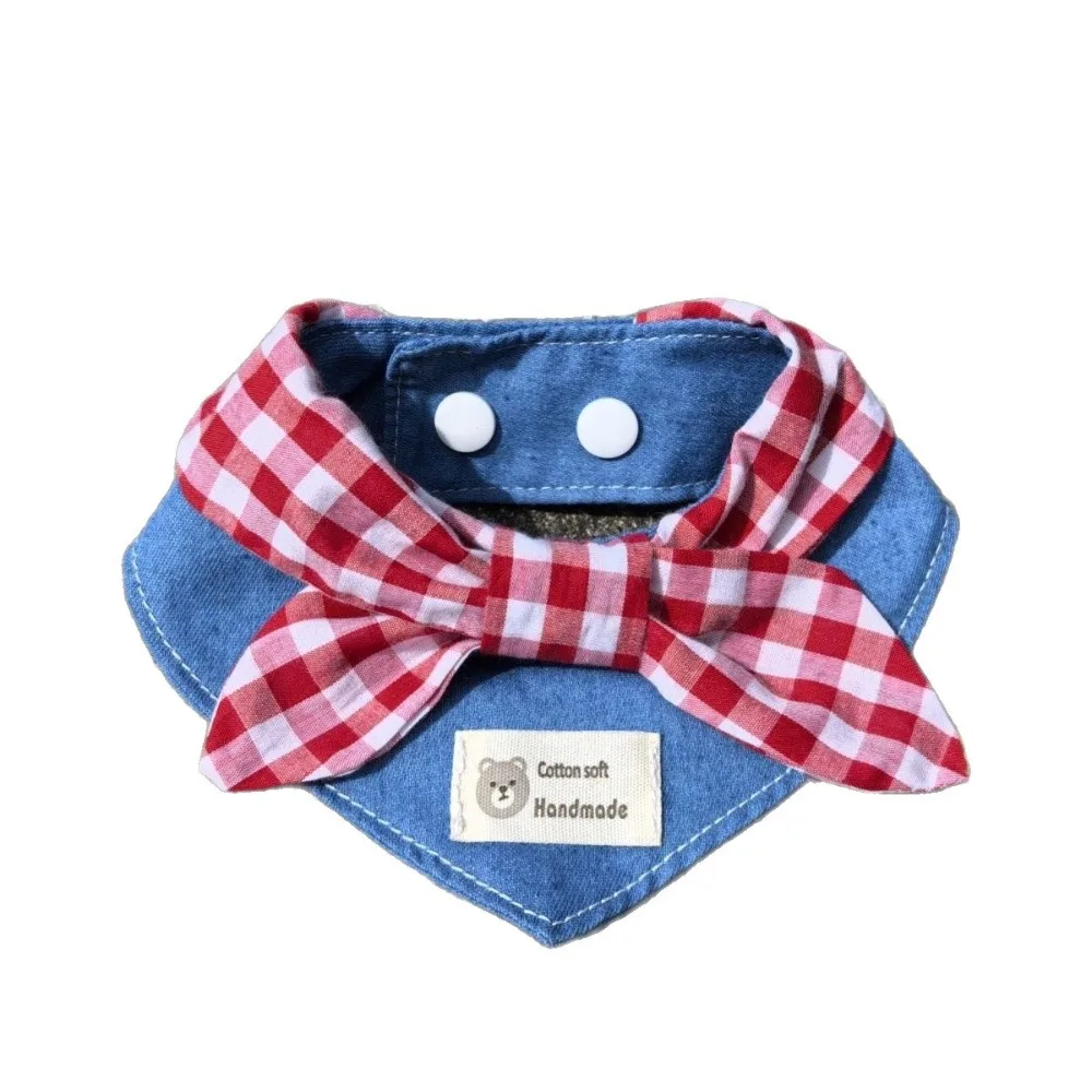 

Cute Soft Dog Bandanas Breathable with Red Plaid Bow Tie Pet Bandana Adroable Triangle Bibs for Small Medium Puppy Cat