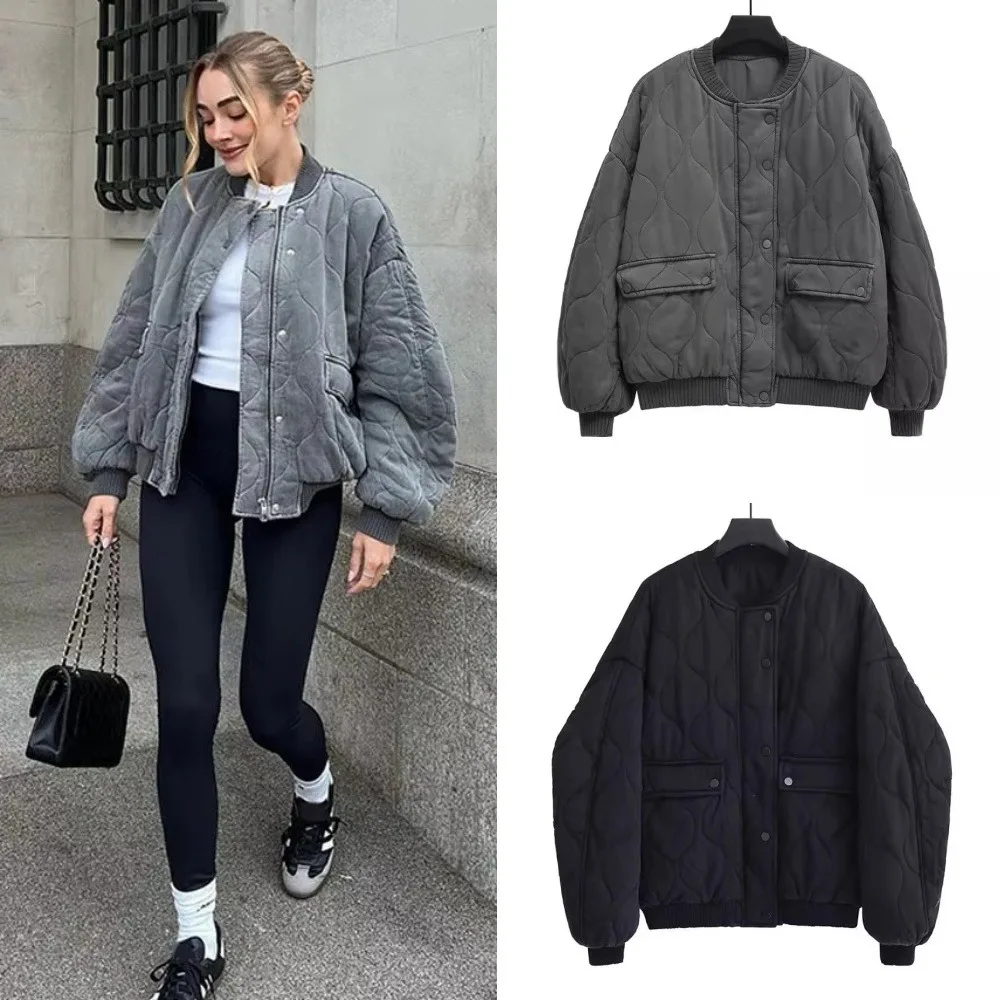 

Autumn and Winter Women's Fashionable Comfortable Warm Jacket Round Collar Zipper Pilot Jacket Versatile Loose Cotton Jacket