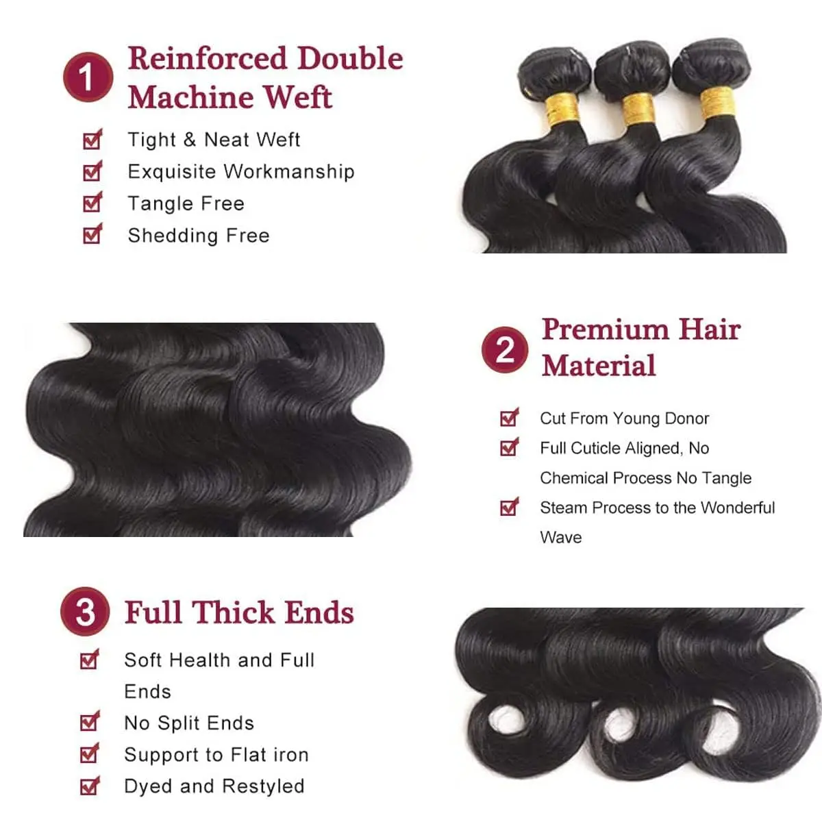 Body Wave Bundles Human Hair Extension For Women Human Hair Weave Bundles Natural Black Brazilian Hair Bundles 1/3 Piece Hair