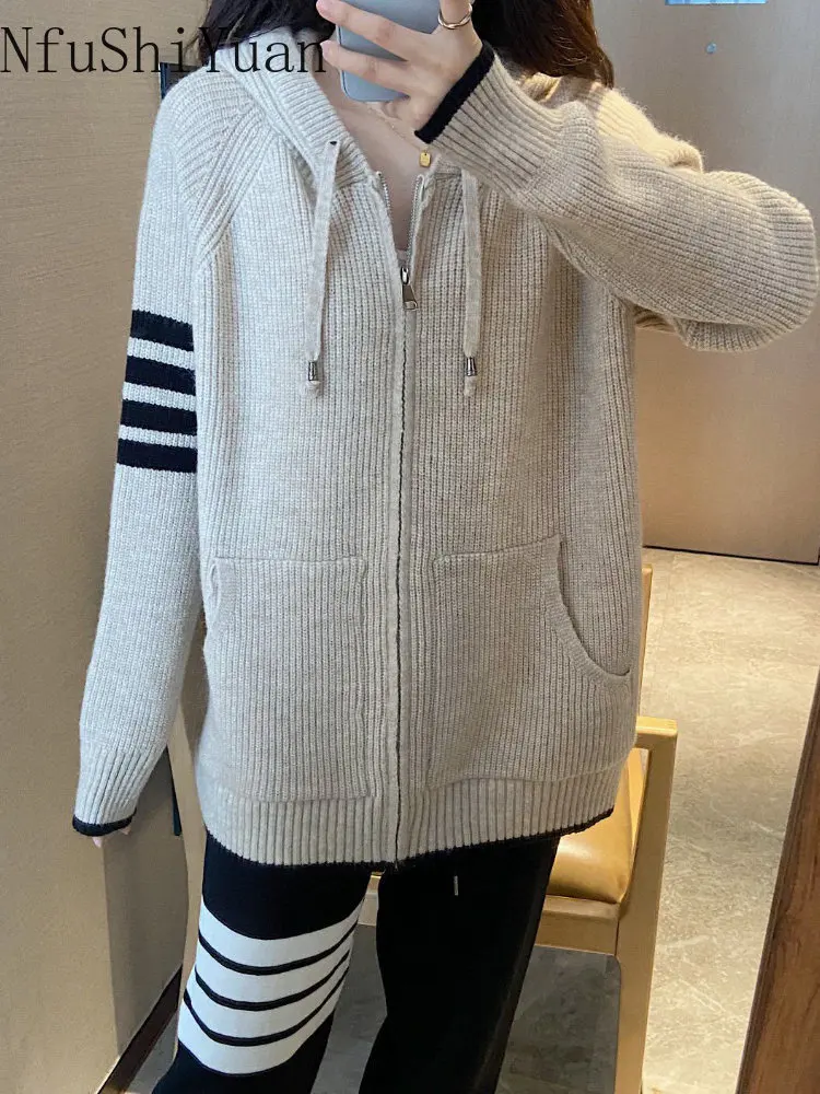 

Autumn Winter 2022 Hooded Zippered Sweater Thickened Sweater Sportswear Knitted Cardigan Cardigã Feminino Sweaters for Women