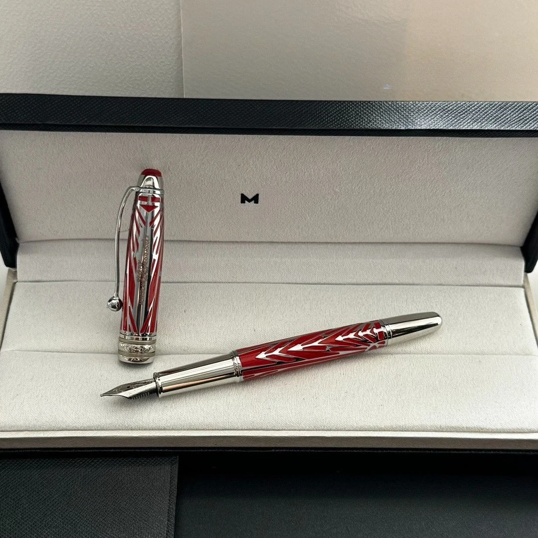 pluma-estilografica-premium-m`b-business-pluma-de-caligrafia-con-cuerpo-rojo-y-acabado-plateado-no-incluye-caja-de-pluma