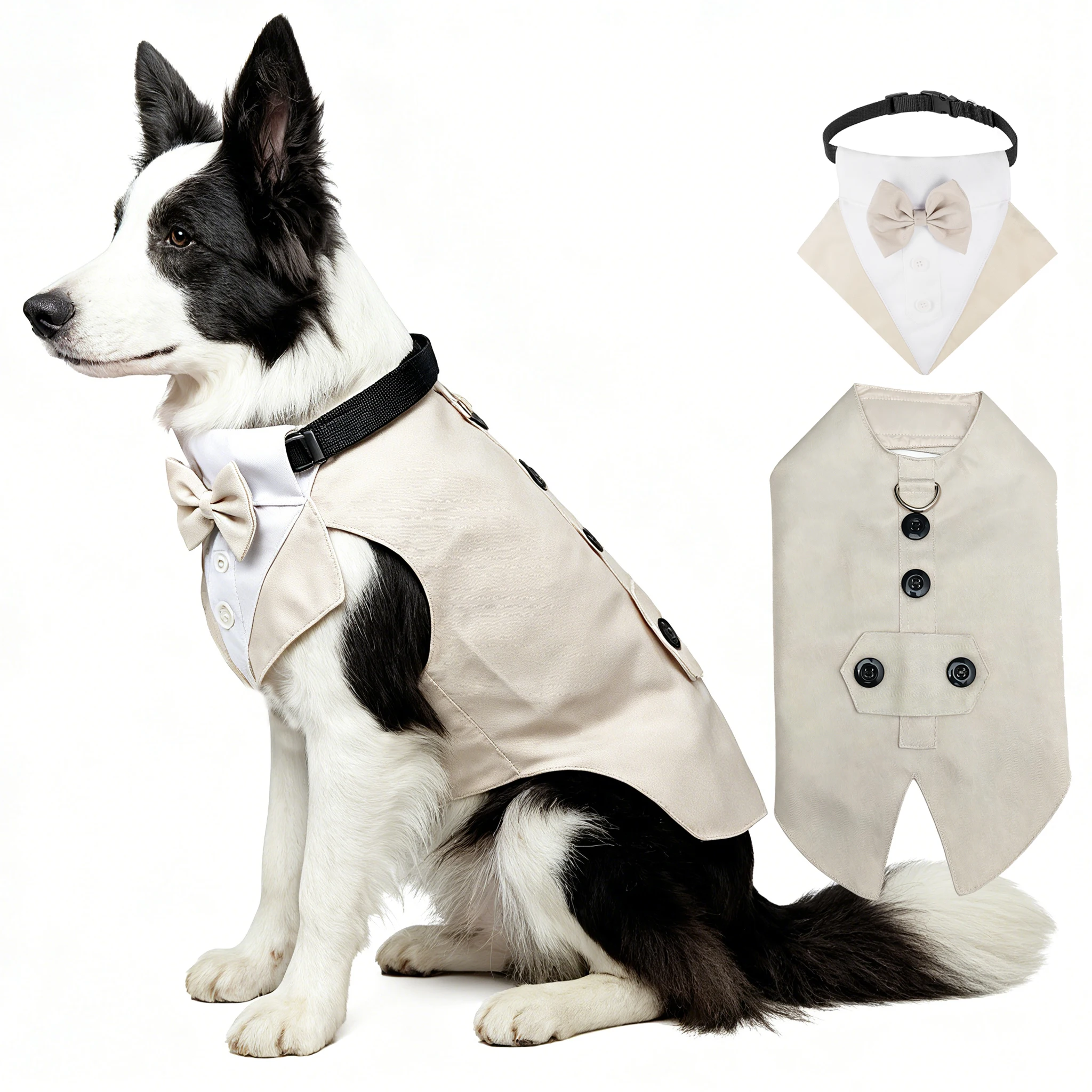Traje de Esmoquin para Perro con Corbata de Moño y Pañuelo, Conjunto de Disfraz para Fiesta de Boda, Atuendo Formal de Príncipe para Perros, Accesorio para Ceremonia de Compromiso