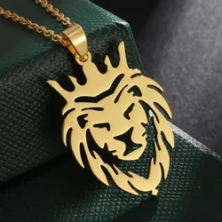 Stainless Steel Crown King Lion King Animal Necklace for Men Women Fashion Charm Casual Jewelry Gifts