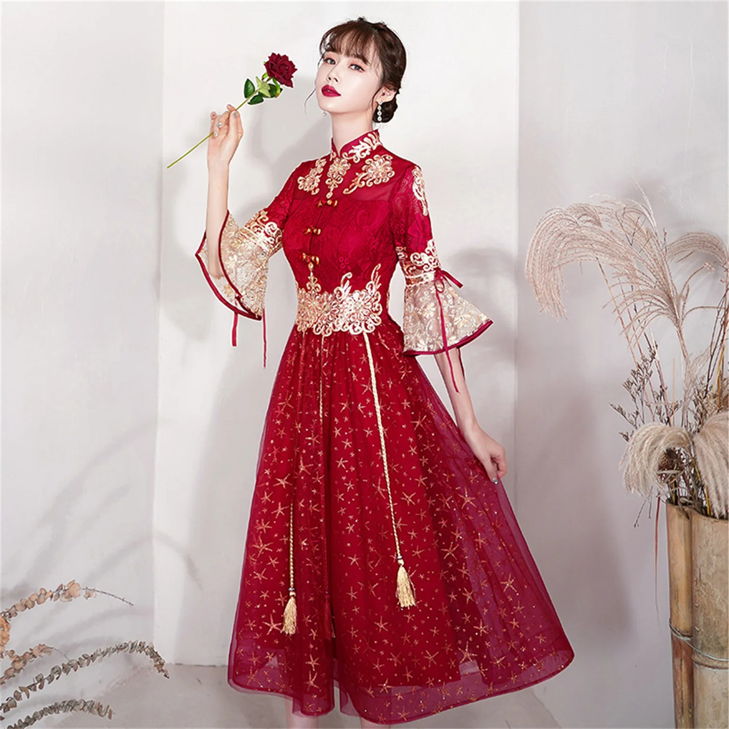 Vestidos de casamento nupcial estilo chinês para mulheres, baratos e bonitos, vestido nupcial, 2023, 2023